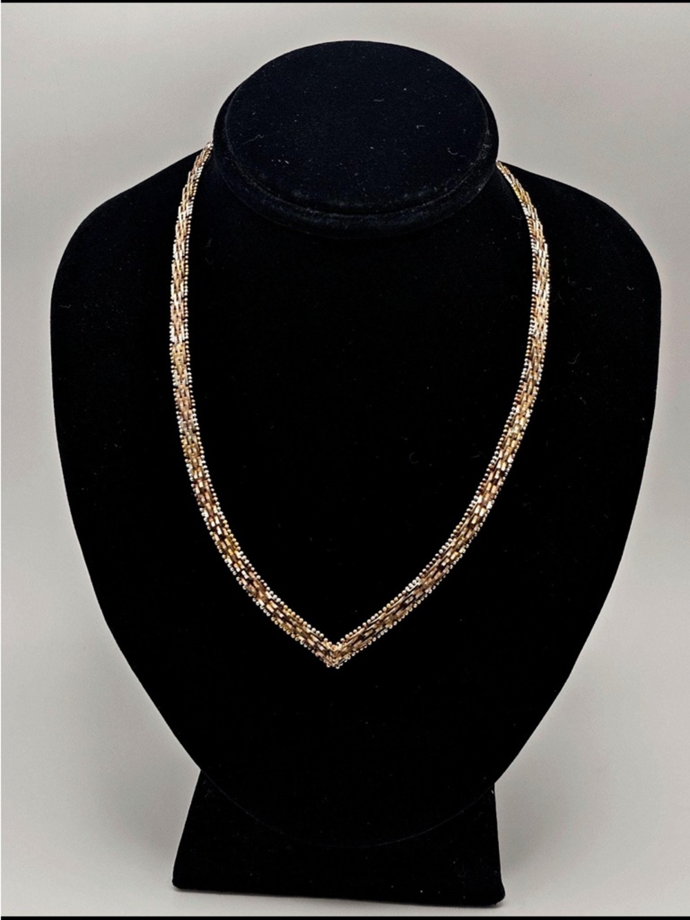 Vintage 925 Silver Tri-Colored Vermeil Riccio Chevron Collar Necklace